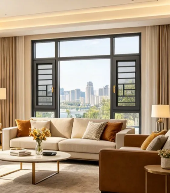 Aluminum Casement Window with Energy-Efficient Double Glazing and UV Protection