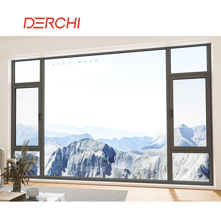 DERCHI NFRC Modern Minimalist Design Replacement Low E Aluminium Thin Profile Soundproof Black Casement Windows for USA