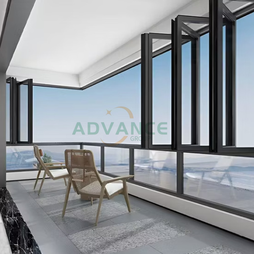 Modern High Quality Soundproof Tempered Glass Industrial Aluminium Folding Window for Residential Houses Hotel
