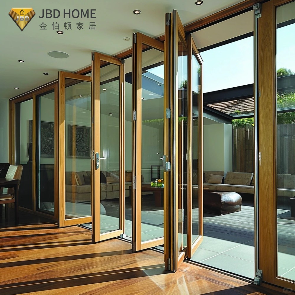 Modern Aluminum Alloy Folding Door-Slim Frame Double Glazed Glass Thermal Insulation For Exterior Use Balcony Villa Commercial