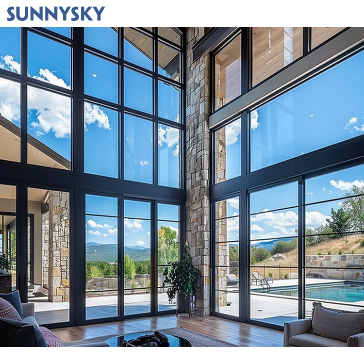 Sunnysky Customized Design Modern Aluminum Frame Fixed Window Floor To Ceiling Glass Windows For Villas