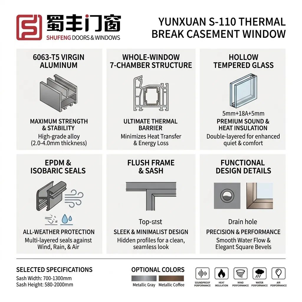 Factory Price OEM ODM Manufacturer Supplier Modern Energy Efficient Soundproof Thermal Break Aluminum Window High Quality Casement Window