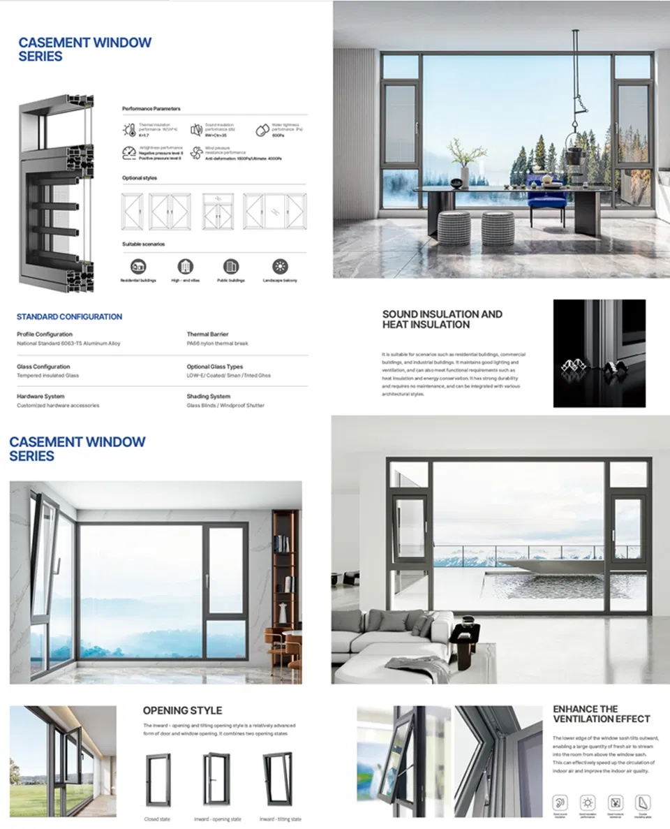 Thermal Break Inward Tilt Turn Aluminum Casement Window
