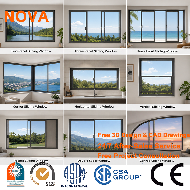 NOVA Heavy Duty Aluminum Sliding Window Commercial Grade Glass Window AS2047 Project Window for High-rise Apartment Building
