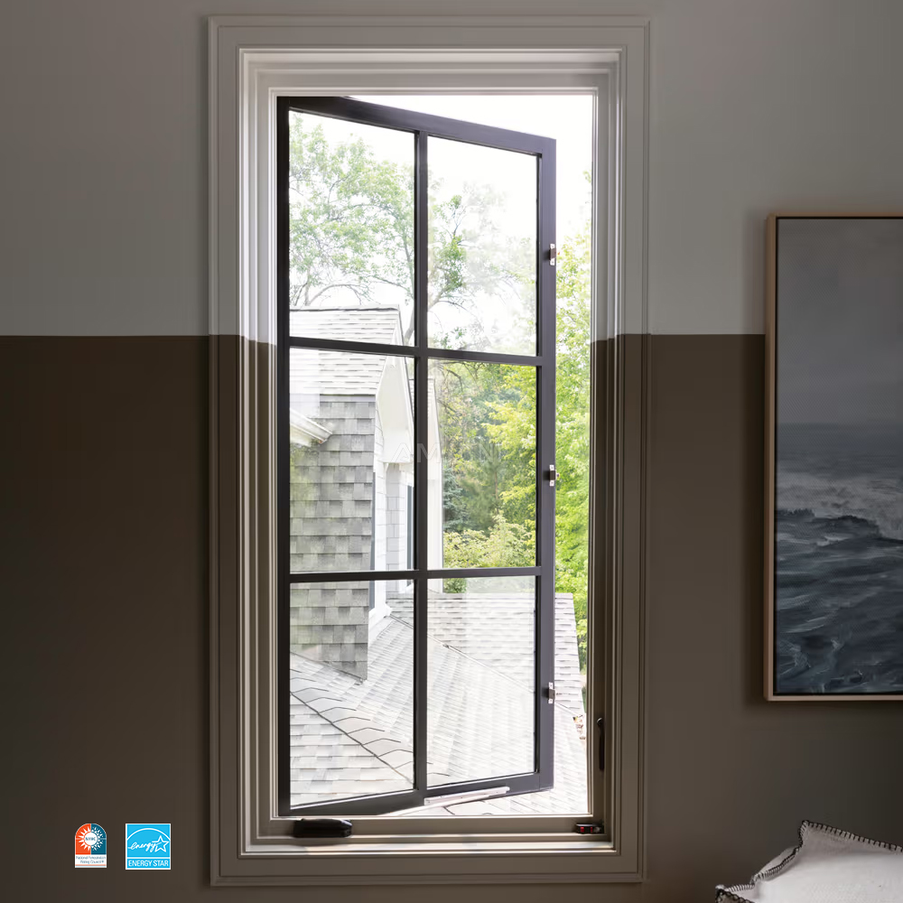 AMJ Soundproof Double Glazed Insulated Glass Casement Windows Design High Impact Energy Efficiency Aluminum Window