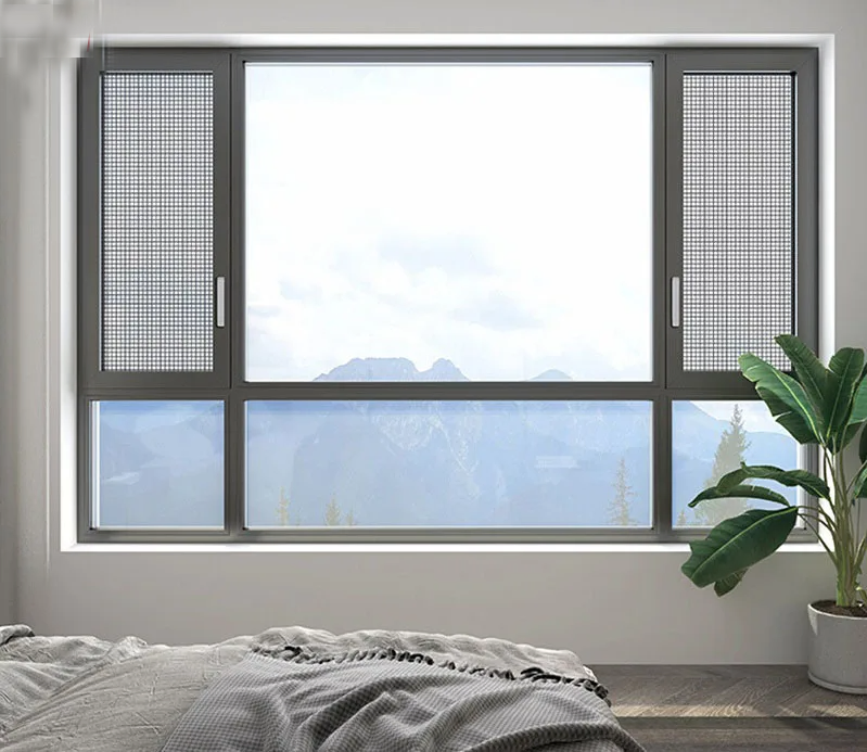 House Single Aluminum Window and Door Pane Glass Louvers Fixed Aluminum Casement Window with Black Color Sub Frame