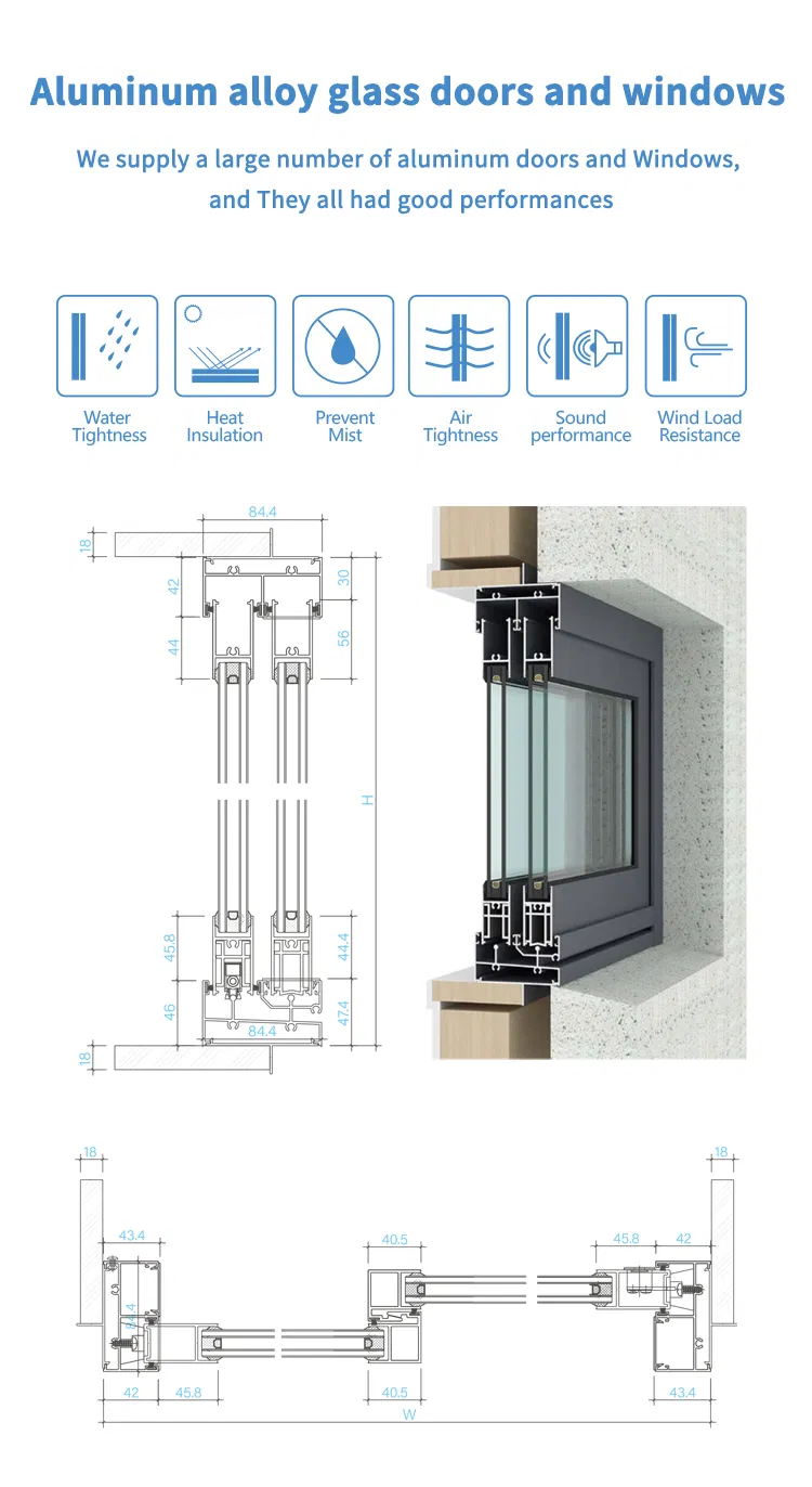 Architectural Aluminum Windows Double Glass Window System for Construction