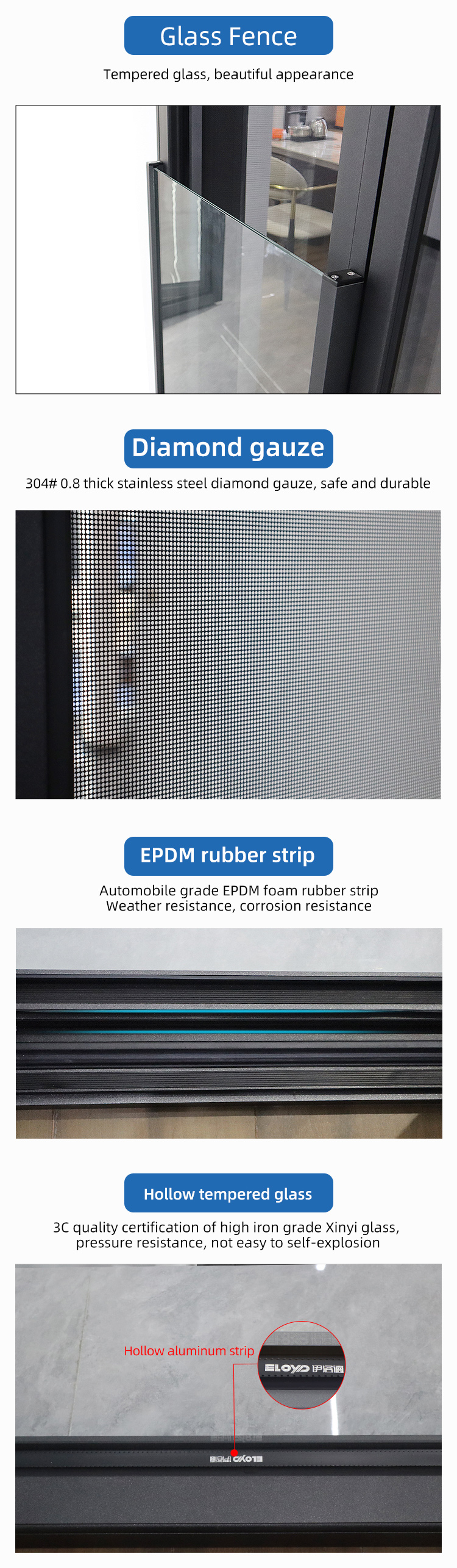 Eloyd Foshan Low-E Triple Glass Window Energy Efficient Insulated Aluminium Alloy Tilt and Turn for Exterior Use