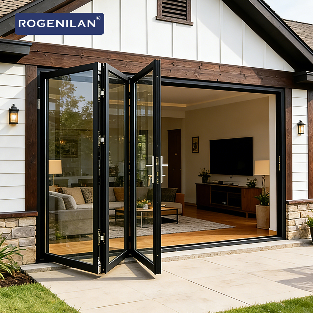 Rogenilan China Foshan Aluminium Folding Door Window Manufacturer Customized Corner Bi-Fold Doors Price