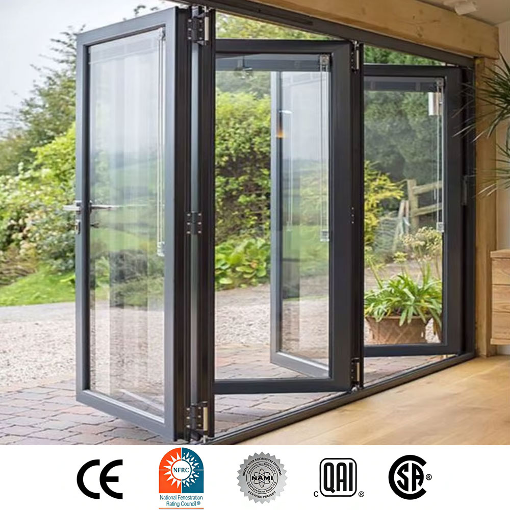 Factory Supply Soundproof Glass Bi-Fold Doors Double Glazed Aluminum Panoramic Patio Aluminium Glass Bi Fold Door For House