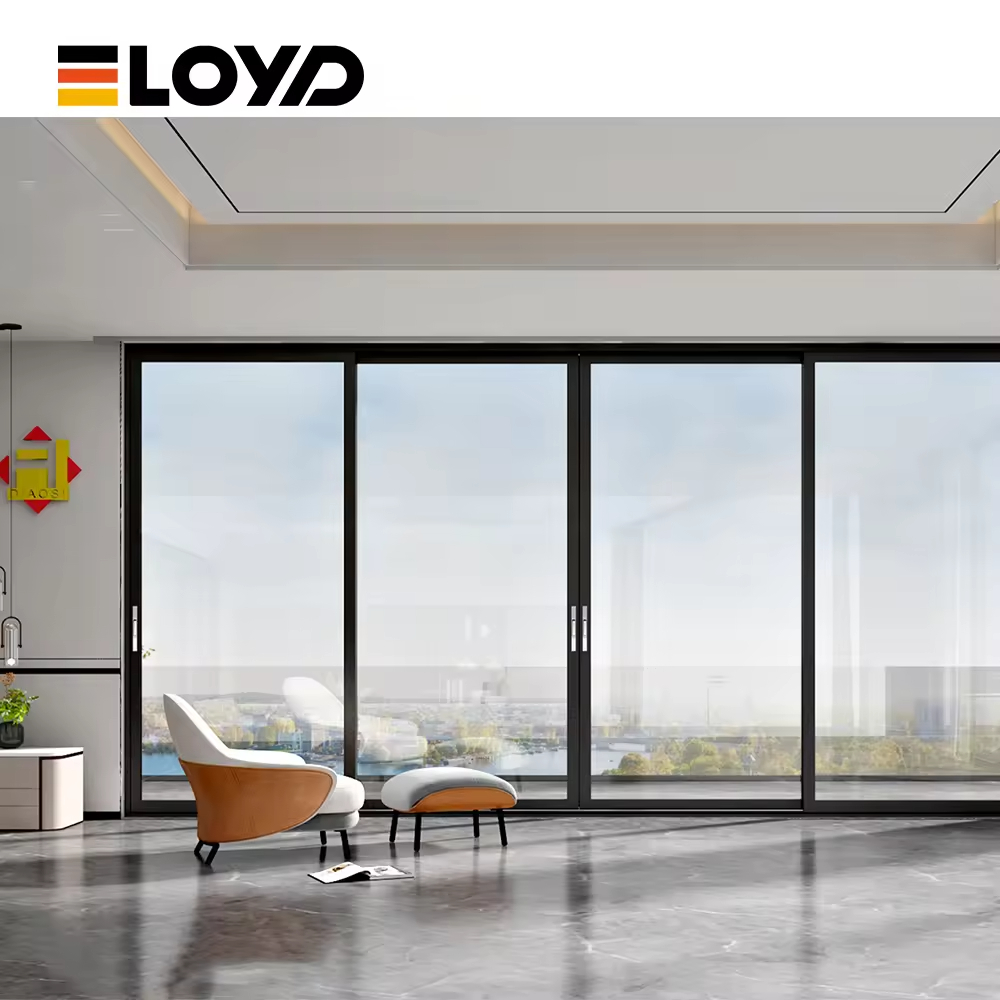 Modern Aluminum Alloy Frame Oversized 3 Pane Double Glazed Tempered Soundproof Ultra Slimline Anti-Theft CE Sliding Doors
