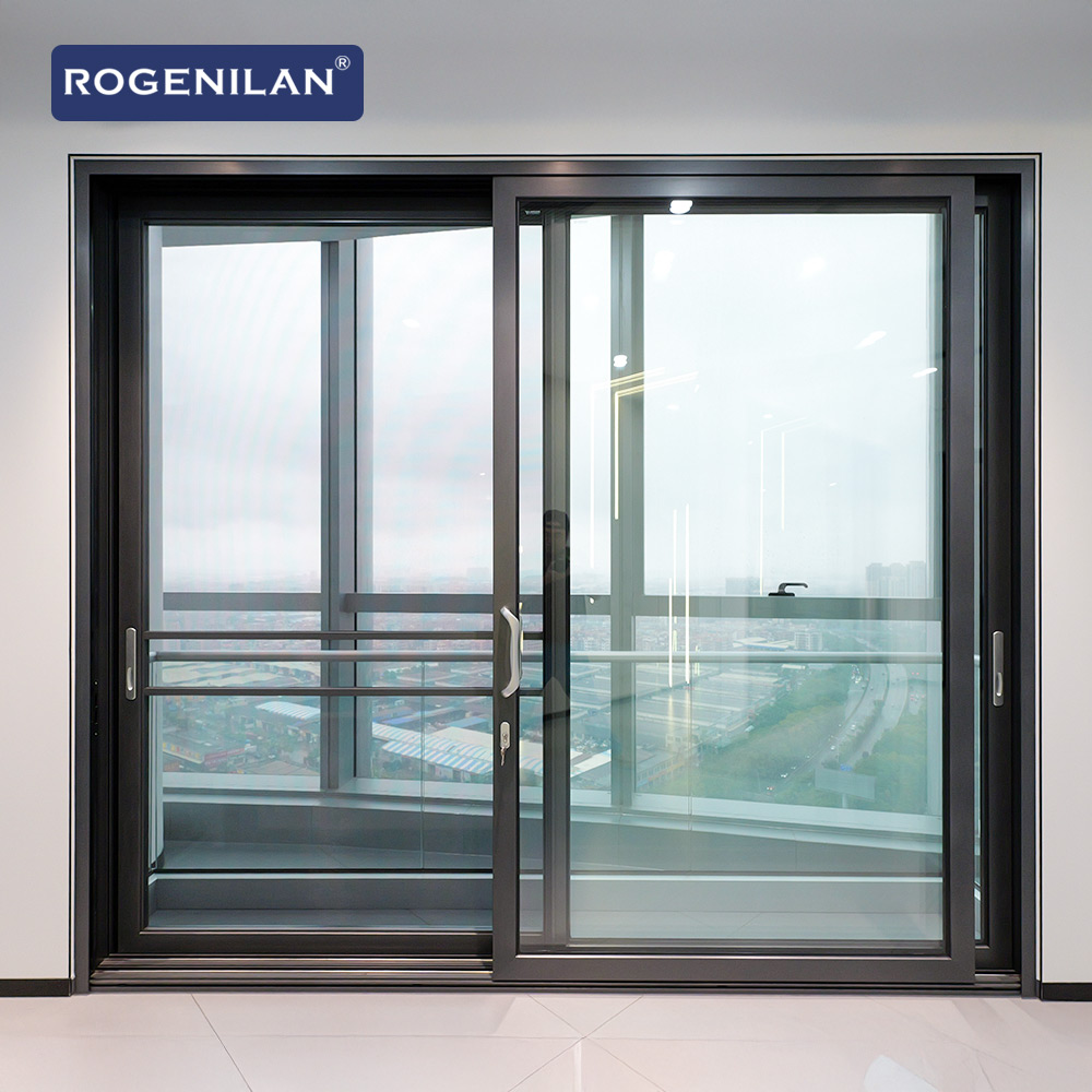 Rogenilan Foshan Custom Hurricane Proof Aluminium Sliding Slide Glass Doors and windows for House Hotel Office Balcony