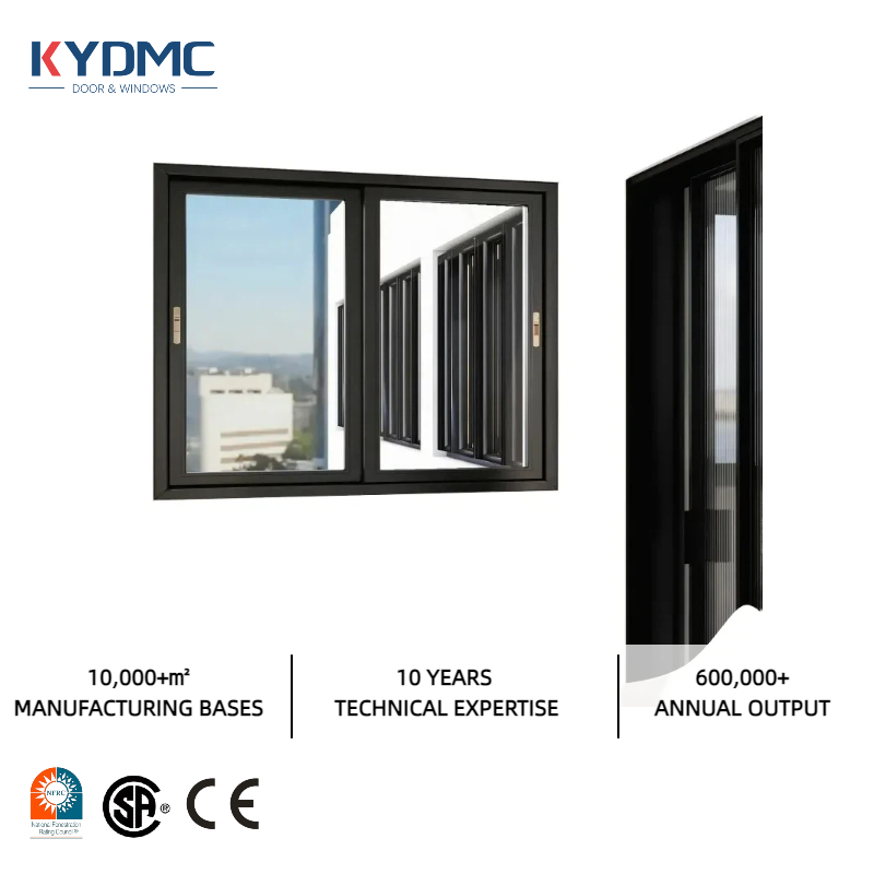 American NFRC Thermal Break Aluminum Soundproof Sliding Window Double Glazed Stainless Steel Screen Black Frame Sliding Window
