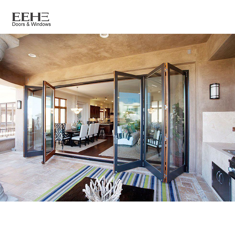 2022 EEHE Balcony Glass Sliding Folding Glass Door For Entrance Aluminum Bi-folding Door