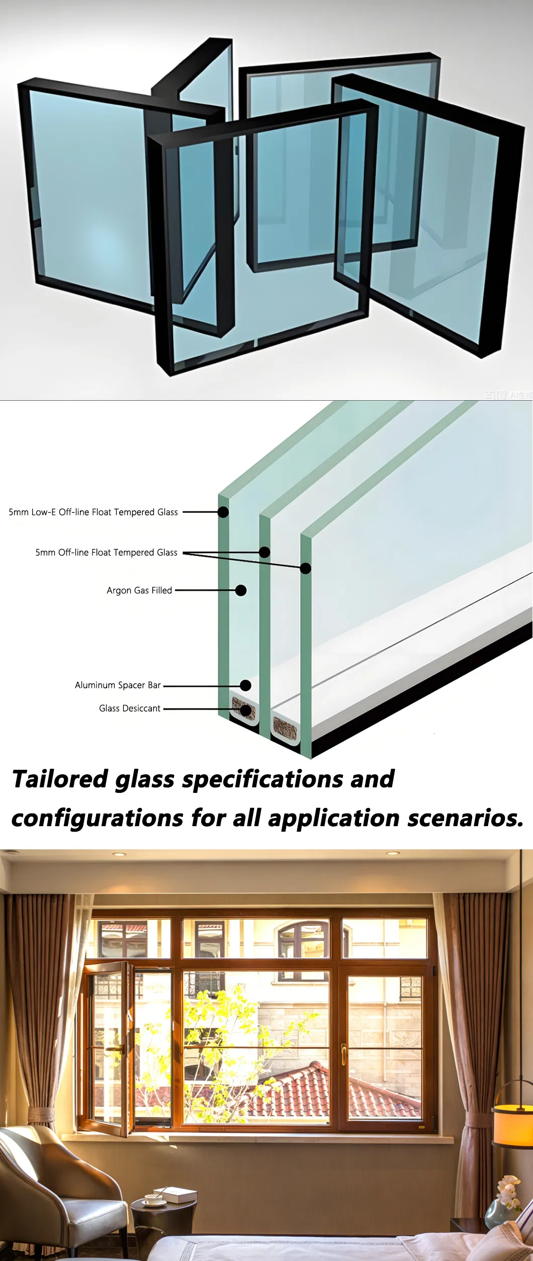 Hurricane-Resistant Impact Thermal Break Aluminum Wood Casement Glass Window for House