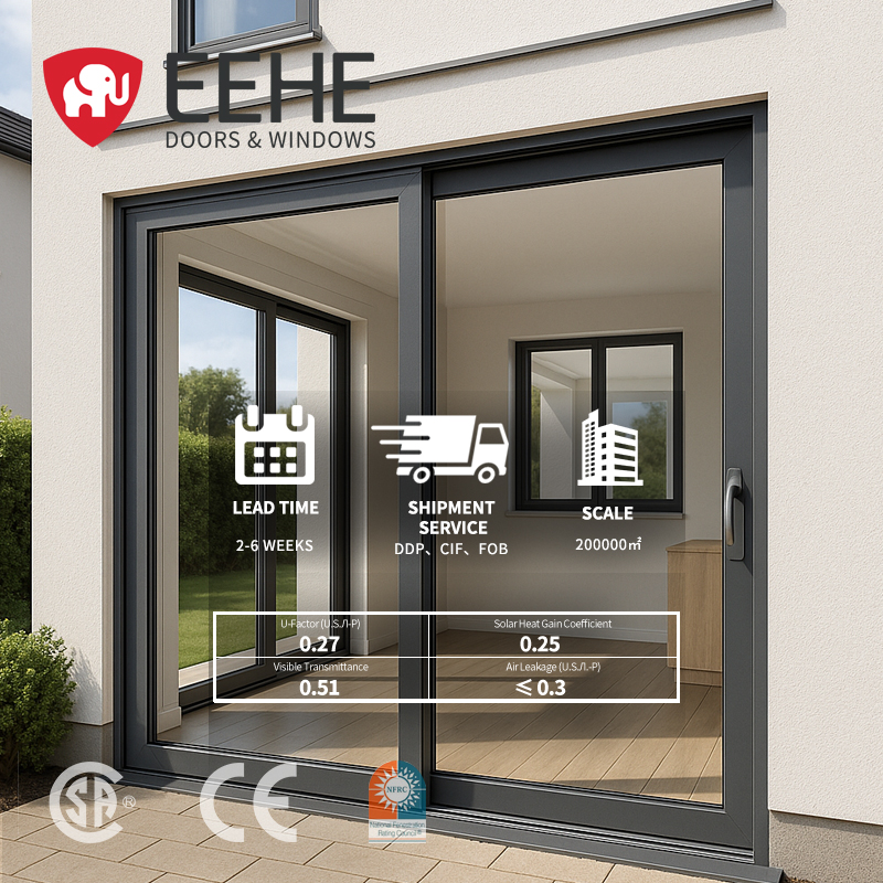 Eehe Modern Sliding Folding Aluminum Doors Double Glazed Tempered Glass Energy Efficient For Hospital Use