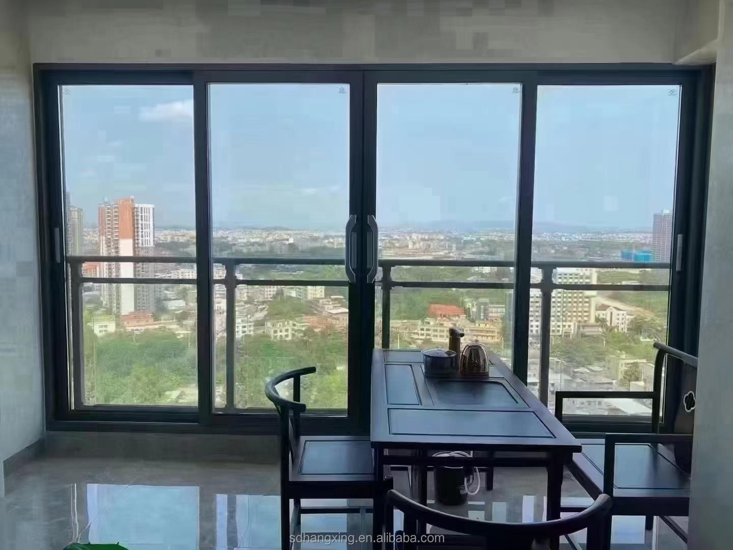 Industrial Style Aluminum Frame Sliding Window Safety Tempered Glass Fireproof Material for Modern Apartment Architecture
