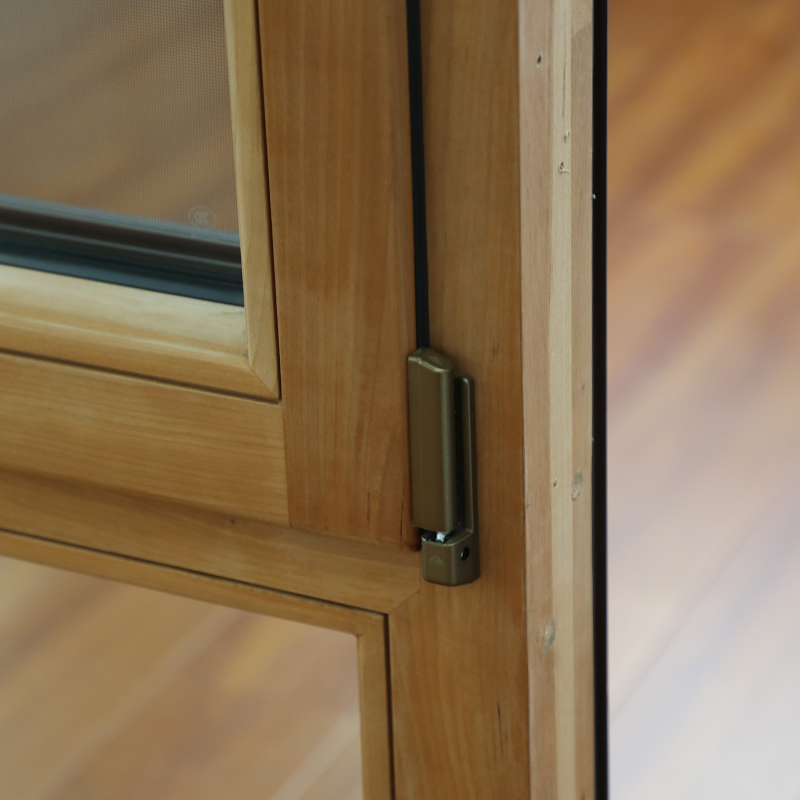 Aluminium Wood Wooden Casement Glass Window with Folding Mosquito Screen Bedroom Livingroom