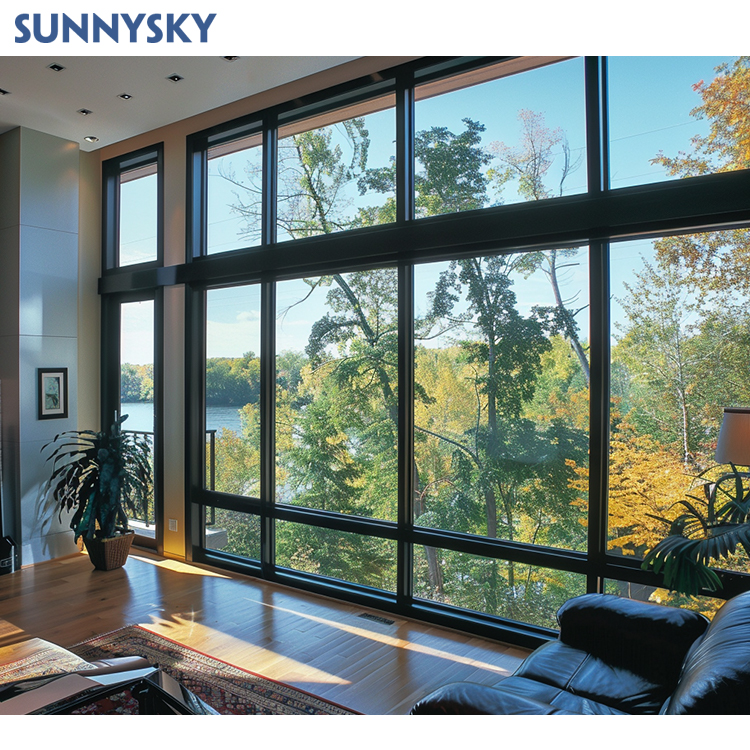 Sunnysky Customized Design Modern Aluminum Frame Fixed Window Floor To Ceiling Glass Windows For Villas