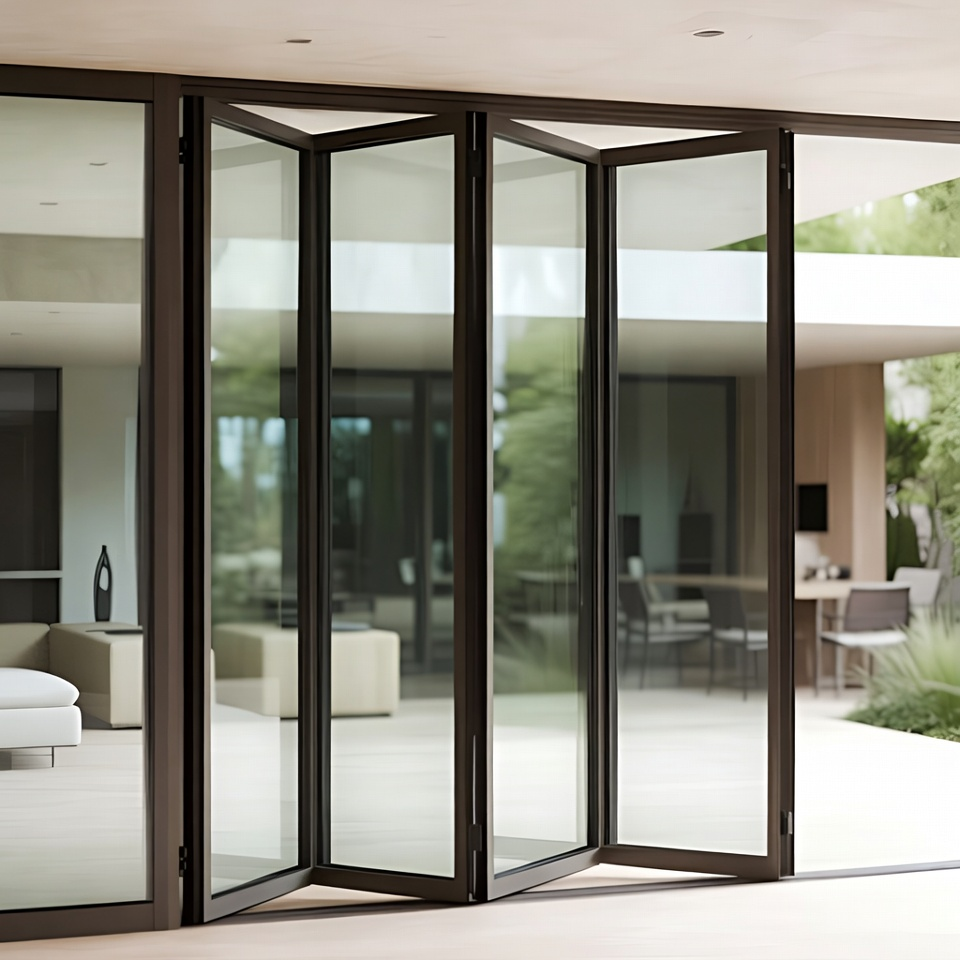 Customizable Modern Waterproof Finished Surface Aluminum Foldable Glass Bifold Door Folding Door For Villa Apartment Exterior