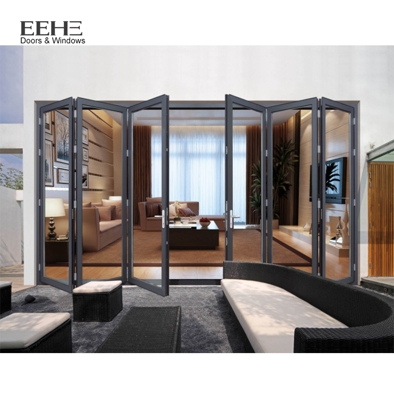 2022 EEHE Balcony Glass Sliding Folding Glass Door For Entrance Aluminum Bi-folding Door
