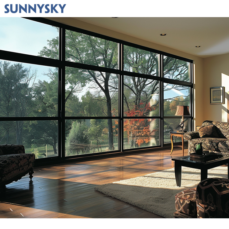 Sunnysky Customized Design Modern Aluminum Frame Fixed Window Floor To Ceiling Glass Windows For Villas