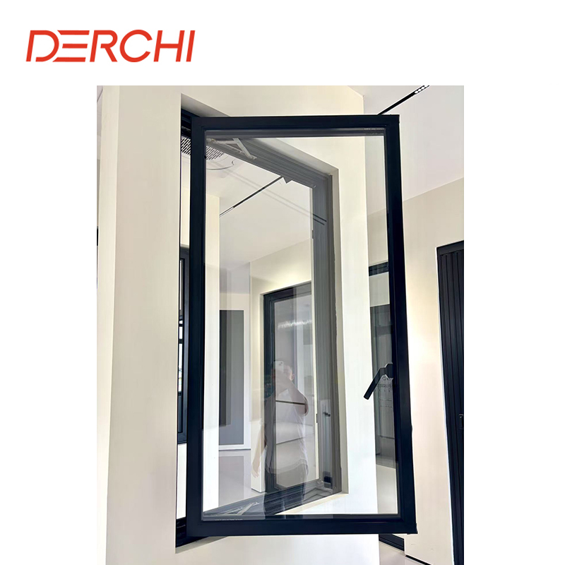 DERCHI NFRC Modern Minimalist Design Replacement Low E Aluminium Thin Profile Soundproof Black Casement Windows for USA