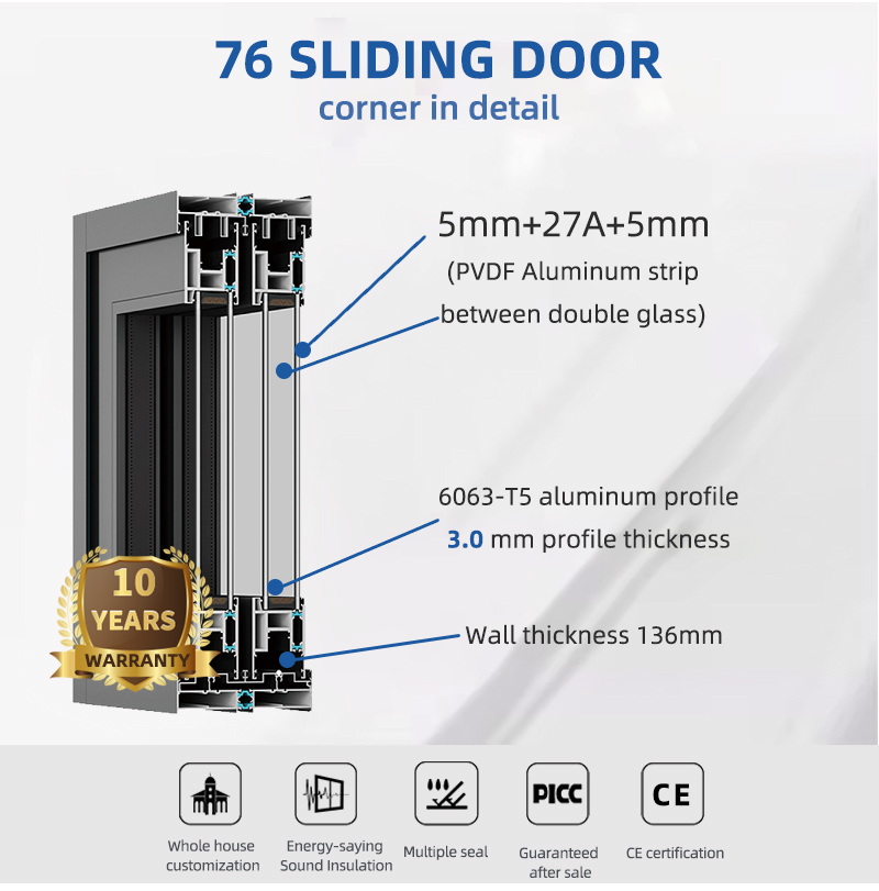 Hot Sell Eloyd Custom Hurricane Impact Double-Layered Tempered Glass Thermal Break Aluminum Lift Sliding Doors