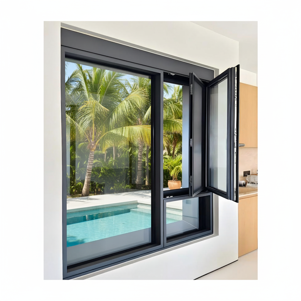 Luxury Aluminum Casement Window Double Glazed Thermal Break Sound Insulated High Rise Building Design