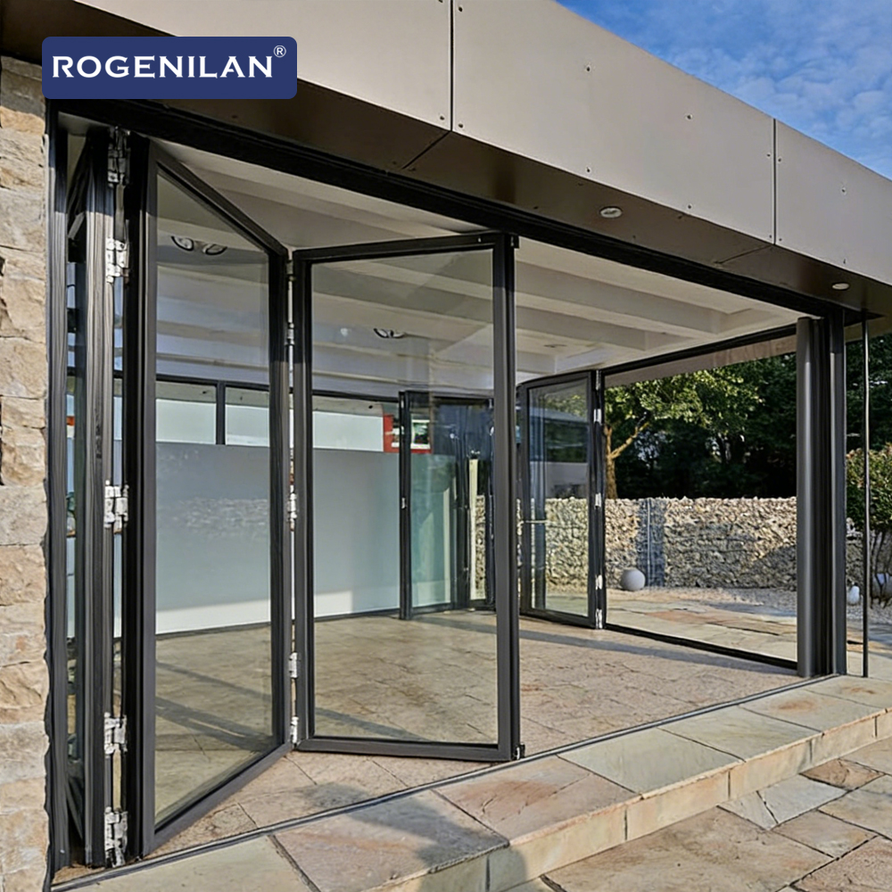 Rogenilan China Foshan Aluminium Folding Door Window Manufacturer Customized Corner Bi-Fold Doors Price