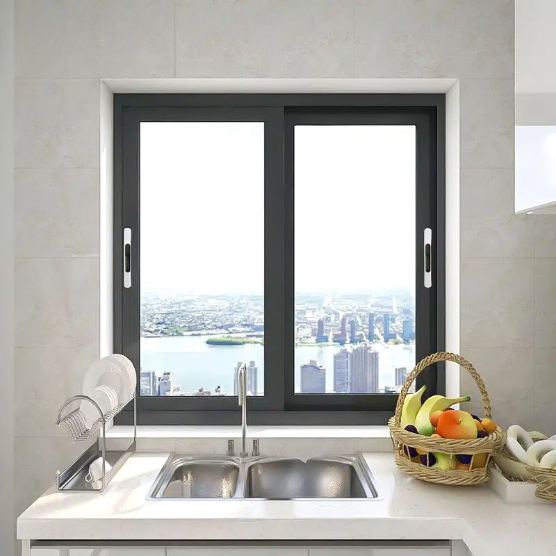 High Quality Modern Design Upvc Hurricane Impact Coated Grey Double Glass Doors Windows For Houses Kitchen