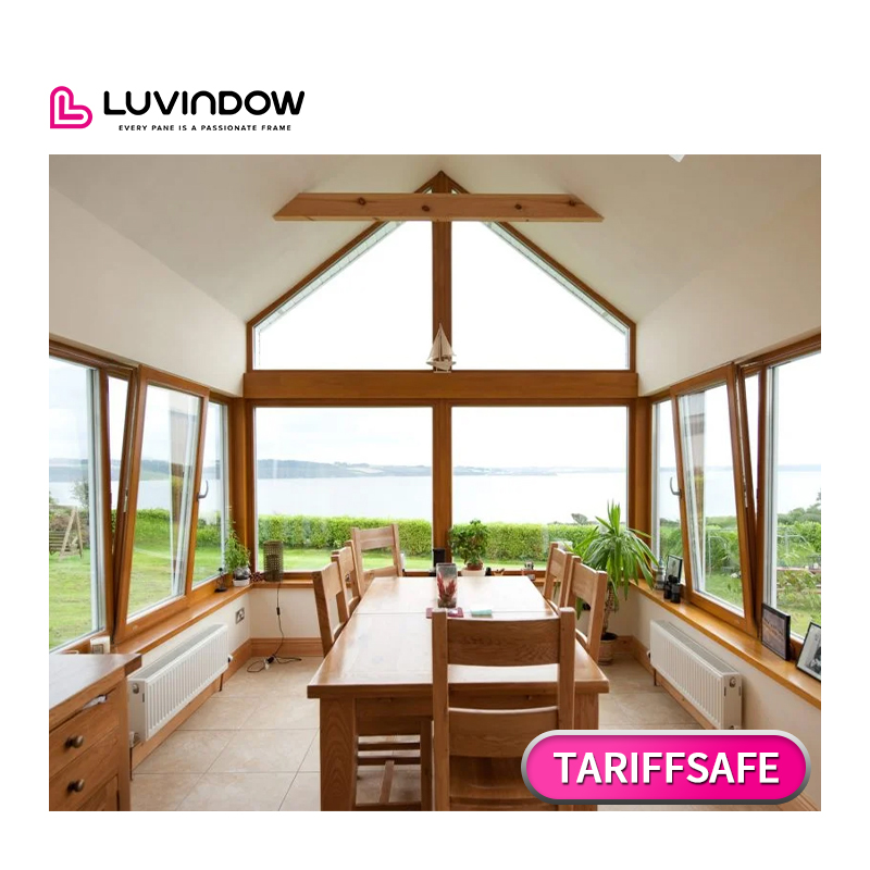 Luvindow European Style Standard Size Thermal Break Aluminium Wood Triple Pane House Glass Casement Windows