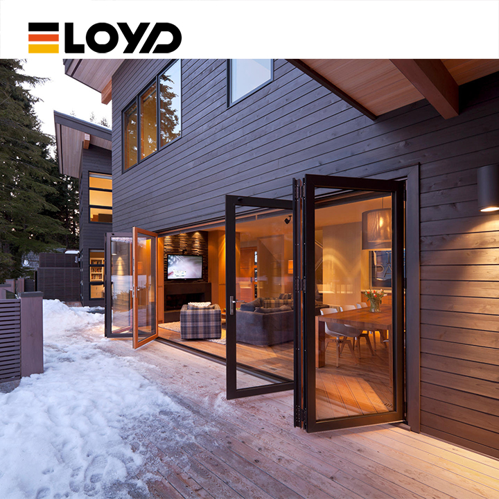 Modern Aluminum Alloy Folding Door Tempered Glass Exterior Use Waterproof Design Germany Brand Hardware For Wind Resistance