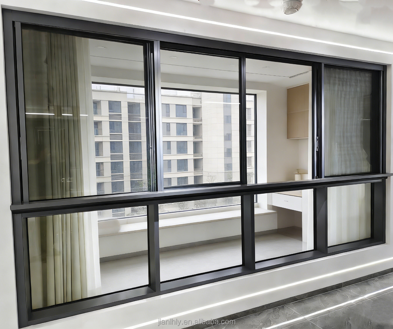 Aluminum Alloy Horizontal Sliding Window Tempered Glass Modern Soundproof Heat Insulation Waterproof Living Room Villa High Rise