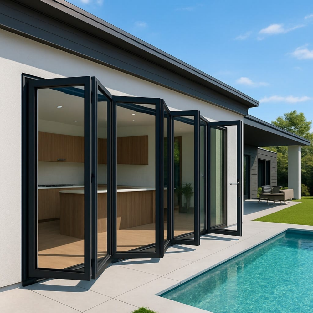 Custom Size Hurricane Resistant Folding Modern Premium Double Glass Aluminum Bi-Fold Door For Commercial House Patio