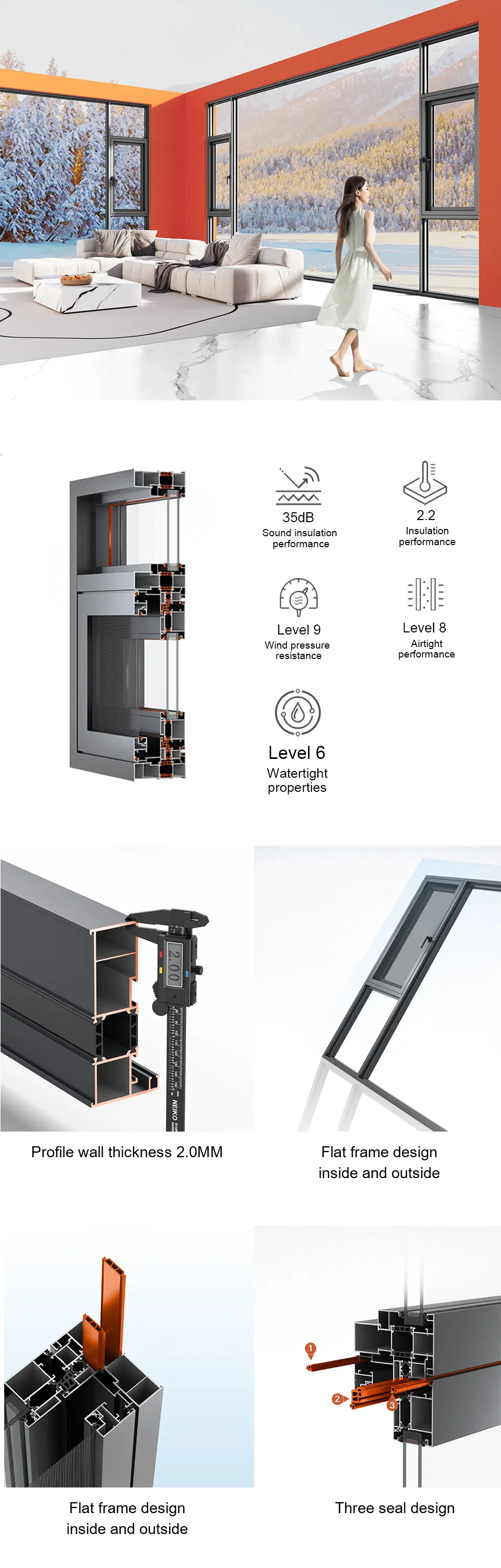 Casement Window Thermal Break Aluminum Profile Details