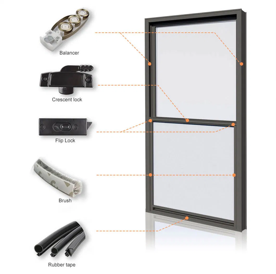 Architectural Aluminum Vertical Sliding Window Energy Efficient Glass and Stylish Frame Window
