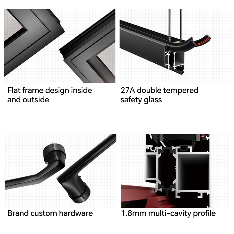 DERCHI NFRC AS2047 Waterproof Customizable Horizontal Outward Open Casement Aluminum Windows with Automatic Smart Louver