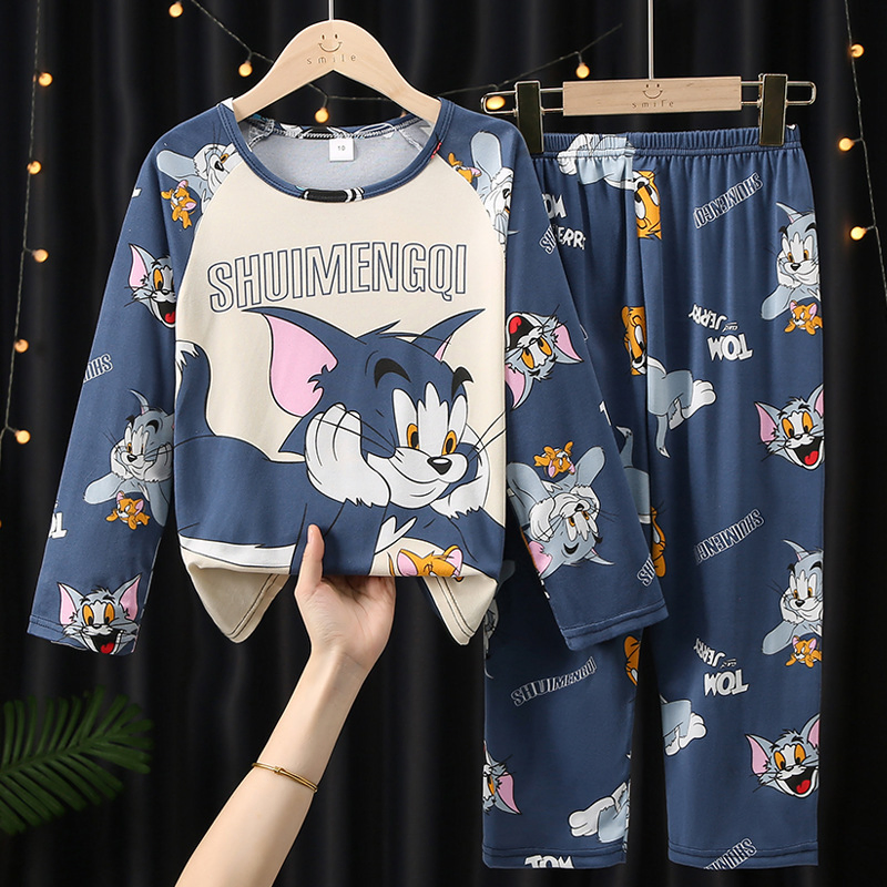 Children's Sleepwear Girls' Cute Spring and Autumn Thin Style Set Home Air Conditioning Suit