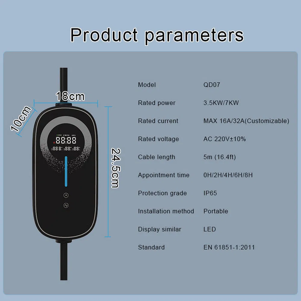 Safety Rugged Qd07 Portable Smart EV Charger with Free APP