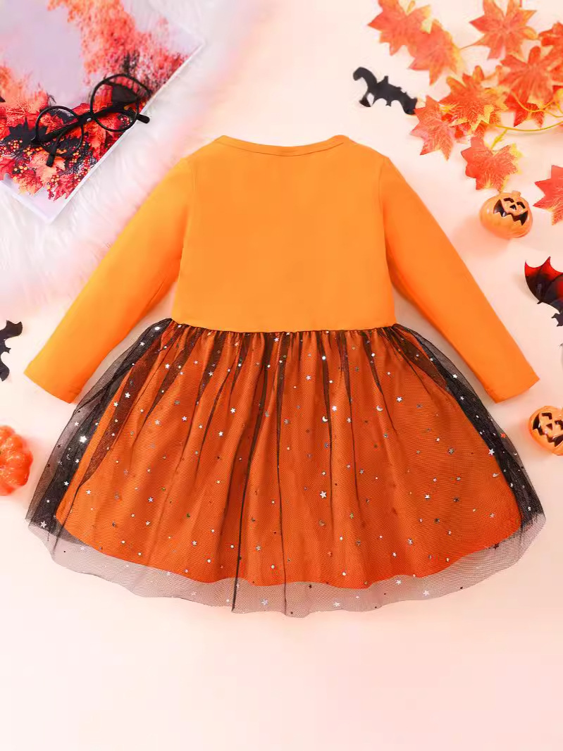 European and American Halloween Cosplay Autumn Style Long Sleeved Bat Shirt Mesh Dress