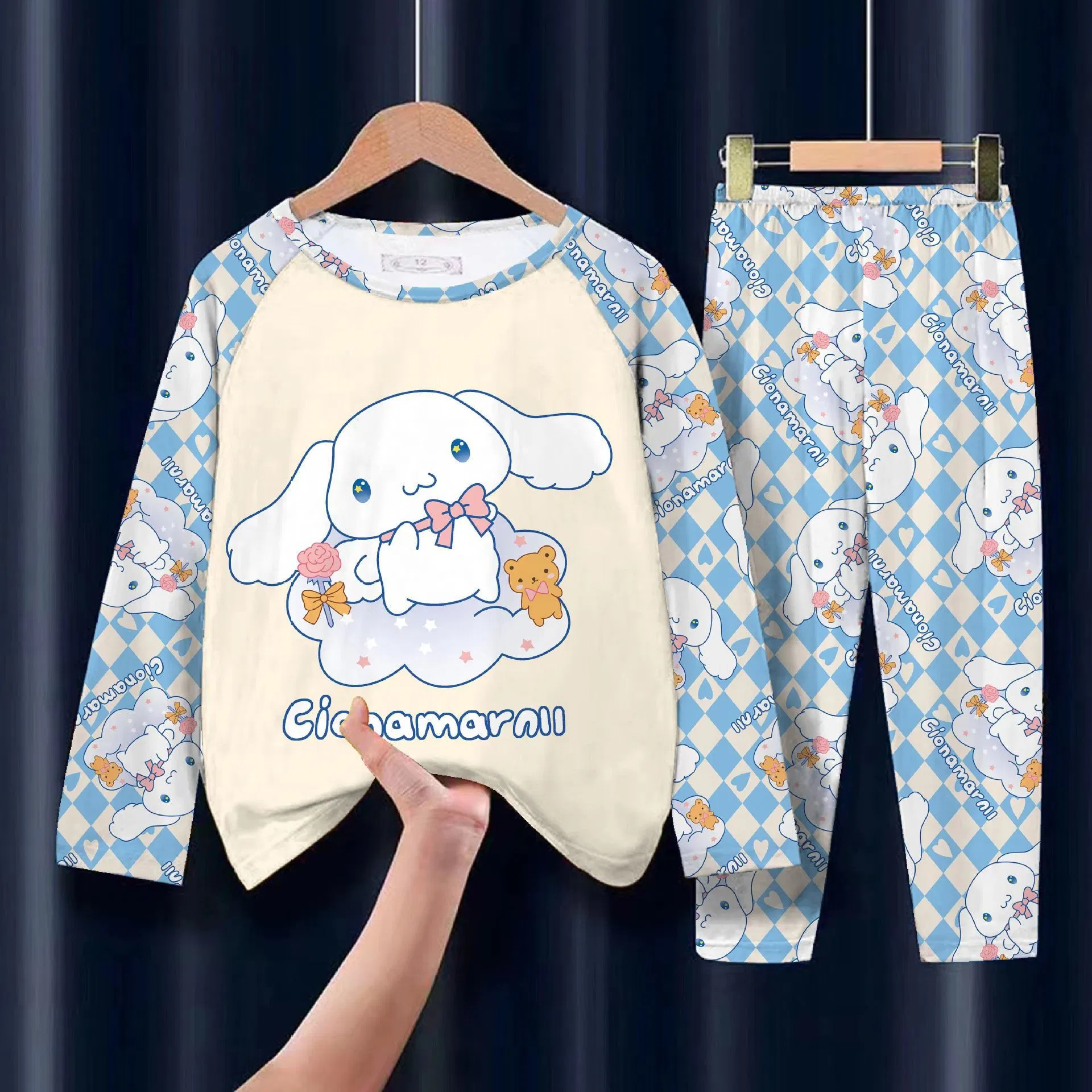 Children's Sleepwear Girls' Cute Spring and Autumn Thin Style Set Home Air Conditioning Suit
