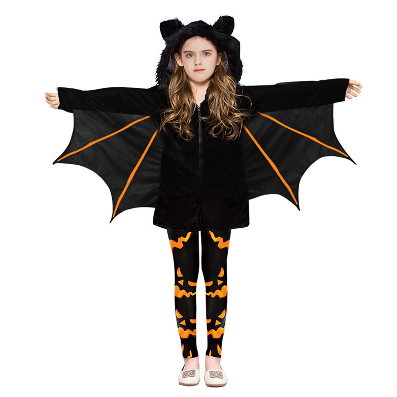 2025 New Halloween Children's Clothing Bat Cloak Cloak Catwoman Dress Party Cosplay Performance Dress