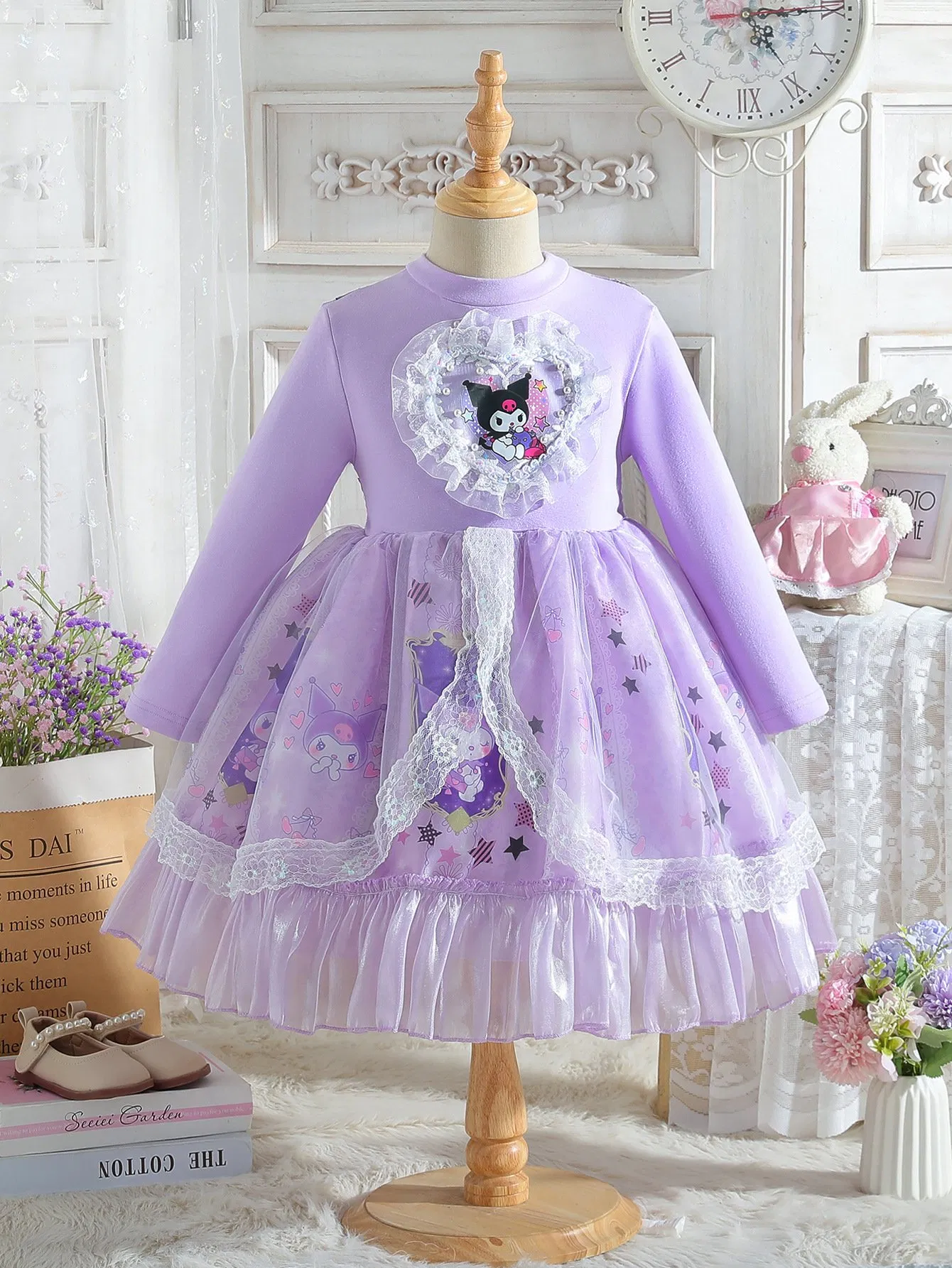 2025 Autumn Girls' Princess Kuromi Cartoon Cute Sweet Skirt Lolita Elegant Puffy Skirt Dress