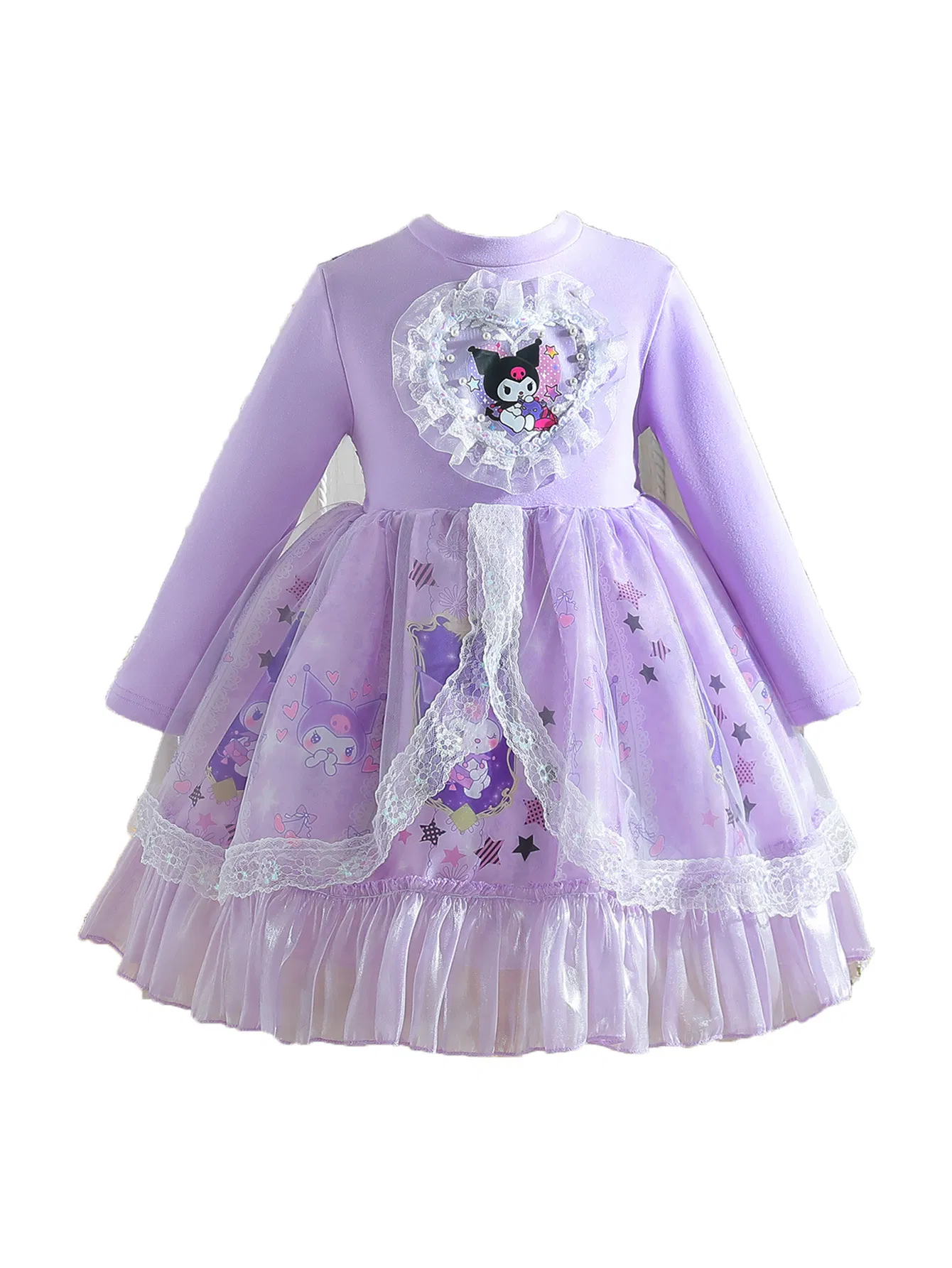2025 Autumn Girls' Princess Kuromi Cartoon Cute Sweet Skirt Lolita Elegant Puffy Skirt Dress
