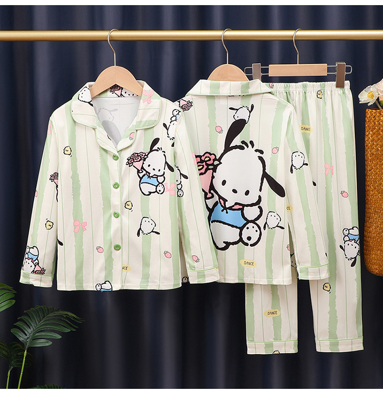 Spring and Autumn Girls' Pajama Cardigan Cartoon Western Style Long Sleeve Home Clothing Set