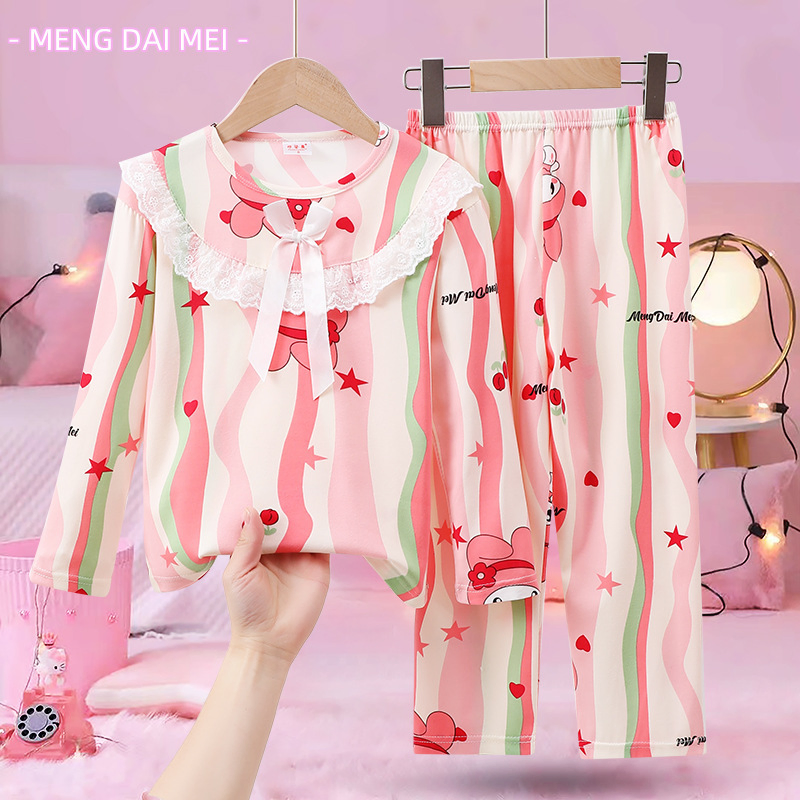 Children's Doll Collar Pajamas Girls' Spring and Autumn Long Sleeved Cute Cartoon Princess Home Clothes