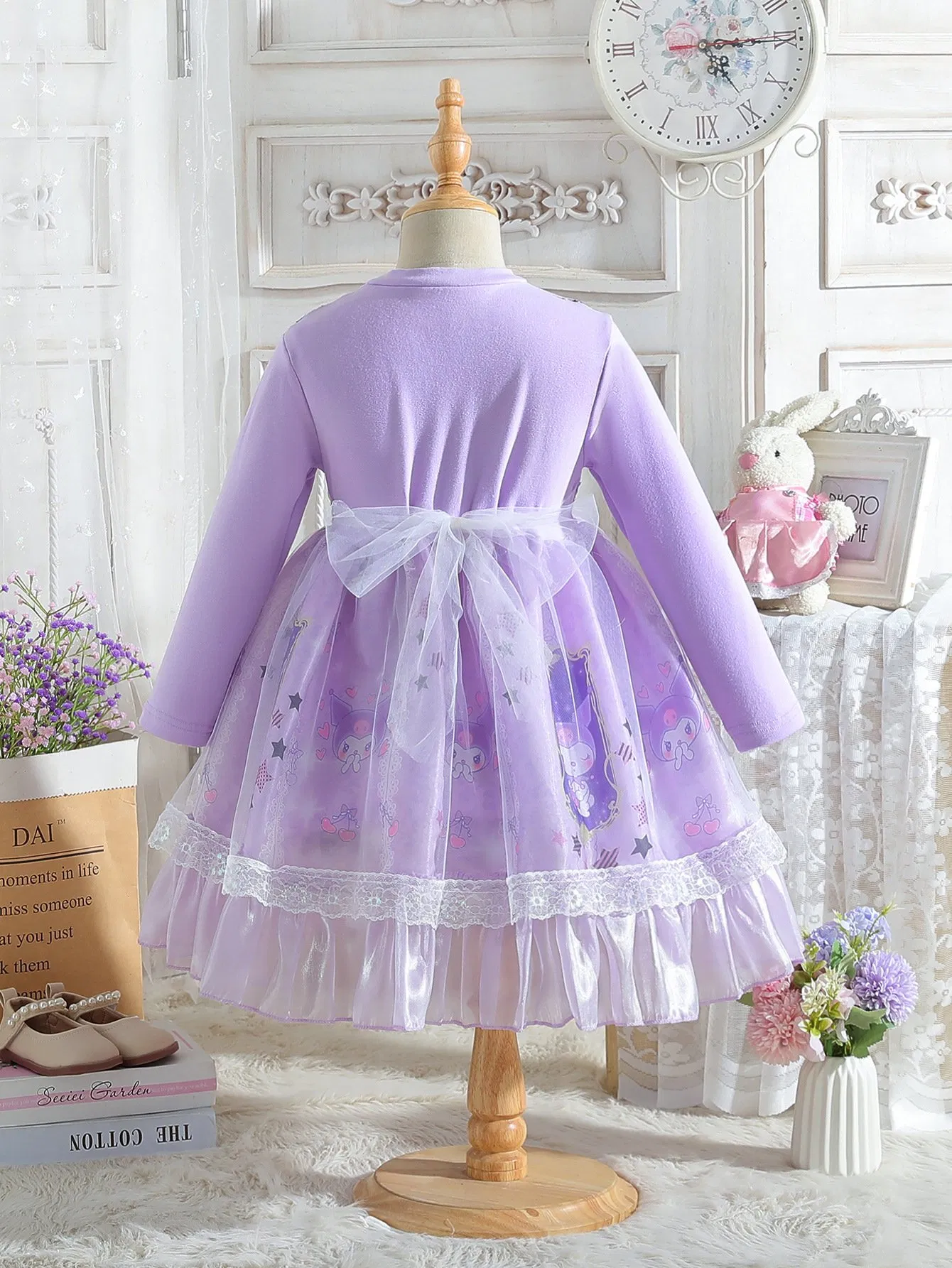 2025 Autumn Girls' Princess Kuromi Cartoon Cute Sweet Skirt Lolita Elegant Puffy Skirt Dress