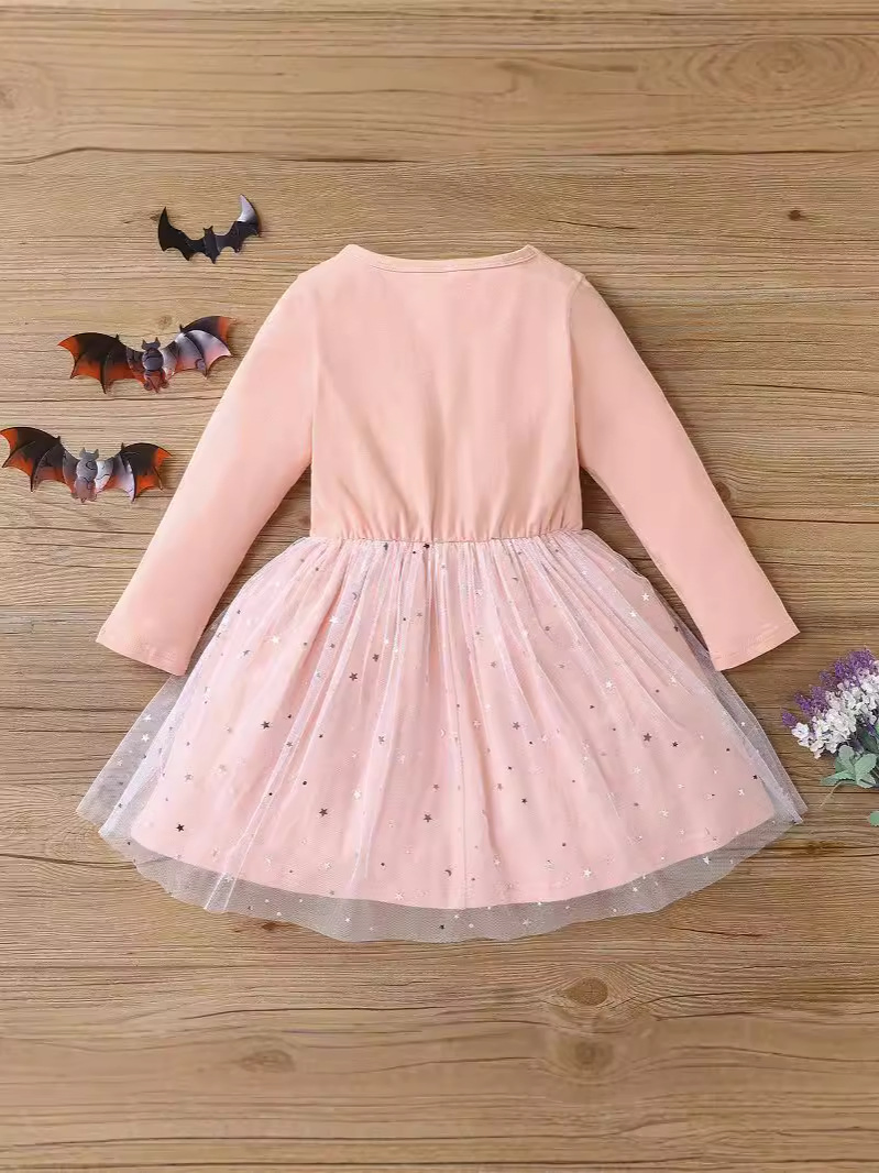 European and American Halloween Cosplay Autumn Style Long Sleeved Bat Shirt Mesh Dress