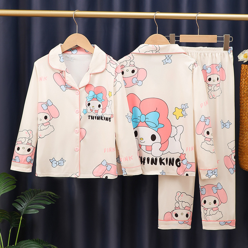 Spring and Autumn Girls' Pajama Cardigan Cartoon Western Style Long Sleeve Home Clothing Set